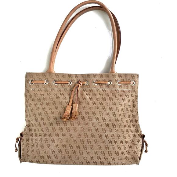 Y2K Dooney Monogram Canvas Tote | Preppy Neutral Shoulder Bag | Fall Heritage - Picture 3 of 16